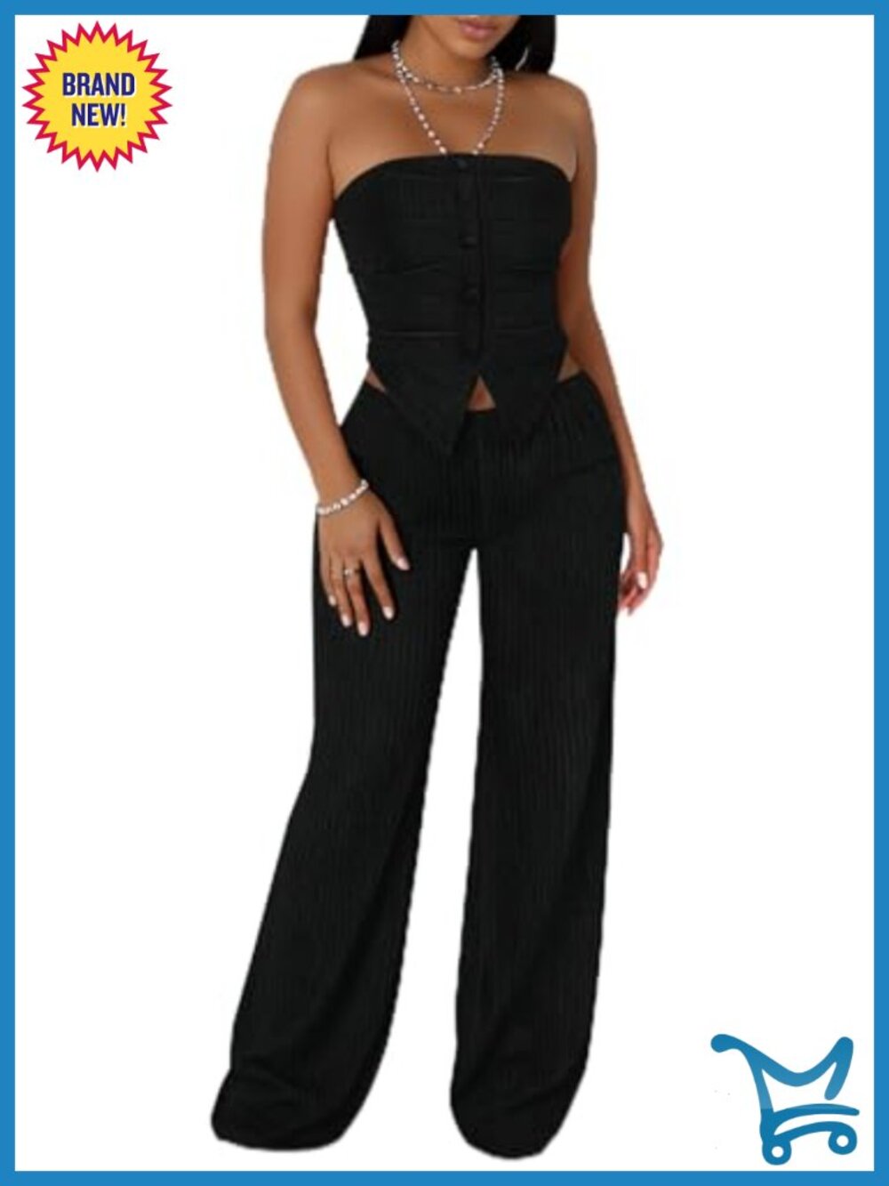 Women's Textured Tube Top & Wide Leg Pant Set 2 Piece Outfit